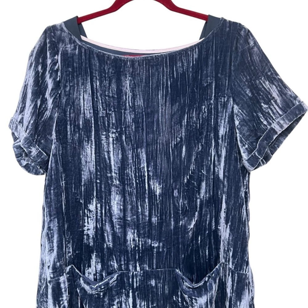 Anthropologie Floreat Blue Velvet Crinkle Short Sleeve Shift Dress Women Medium - Picture 5 of 11